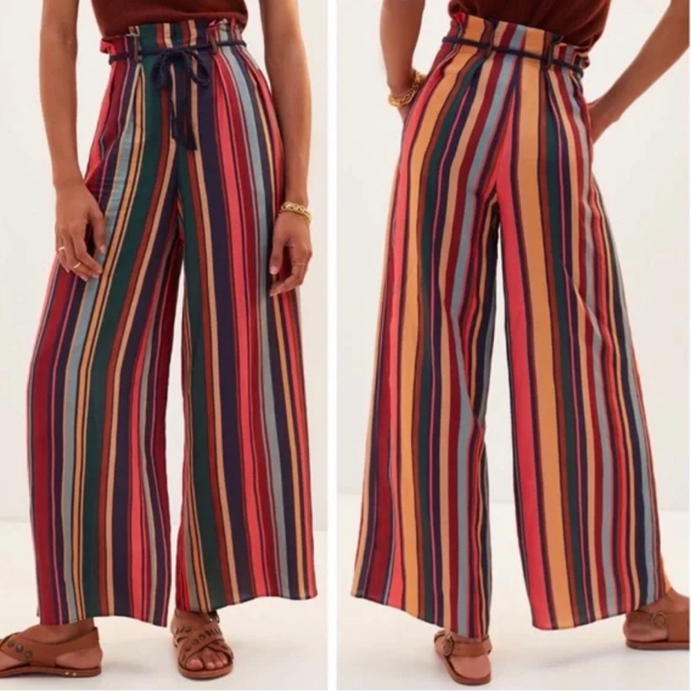 FARM RIO Striped Wide-Leg Linen Blend Pants